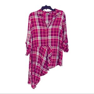 Asymmetrical Pink Plaid Shirt Size Medium